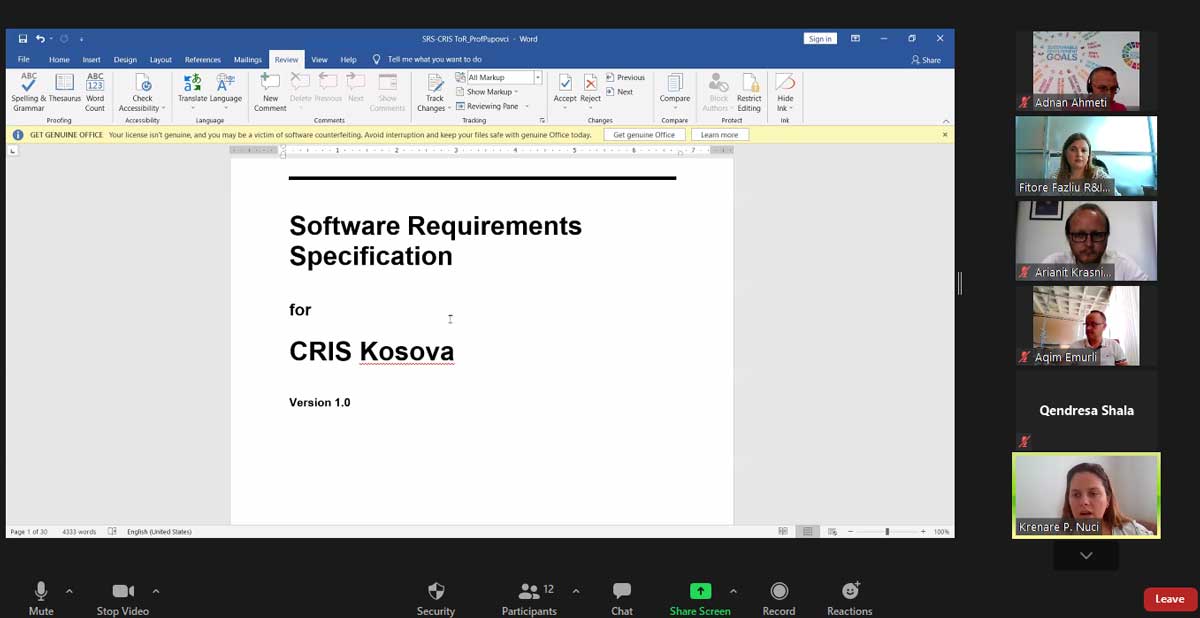 Finalization of Software Requirements Specifications for developing the Current Research Information System (CRIS)